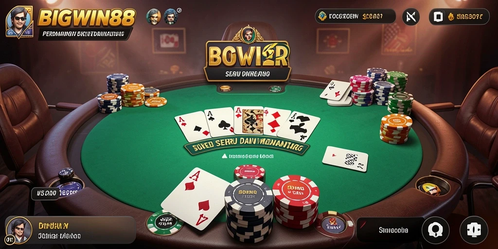 Screenshot gameplay BIGWIN88 menampilkan suasana permainan Poker yang penuh strategi.