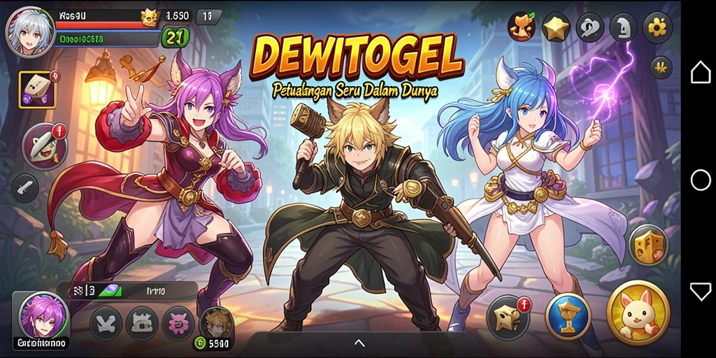 Screenshot gameplay DEWITOGEL menampilkan pertarungan yang seru dan karakter anime.