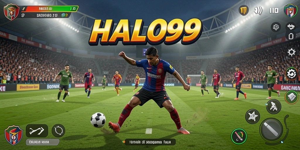Menampilkan gameplay seru dari laga sepak bola di HALO99.