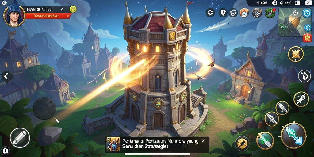 Tangkapan layar gameplay HOKI65 menampilkan menara yang siap bertempur melawan gelombang musuh.