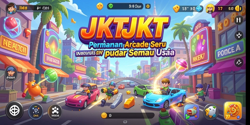 Screenshot JKTJKT menampilkan aksi seru dalam permainan Arcade.